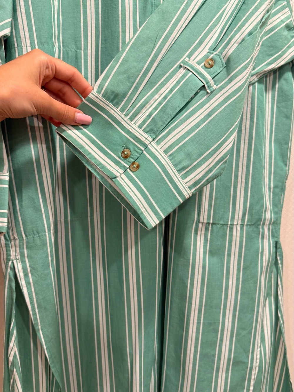 NWT Anthropologie Mint Green and White Striped Midi Shirt Dress Cotton - Picture 14 of 14
